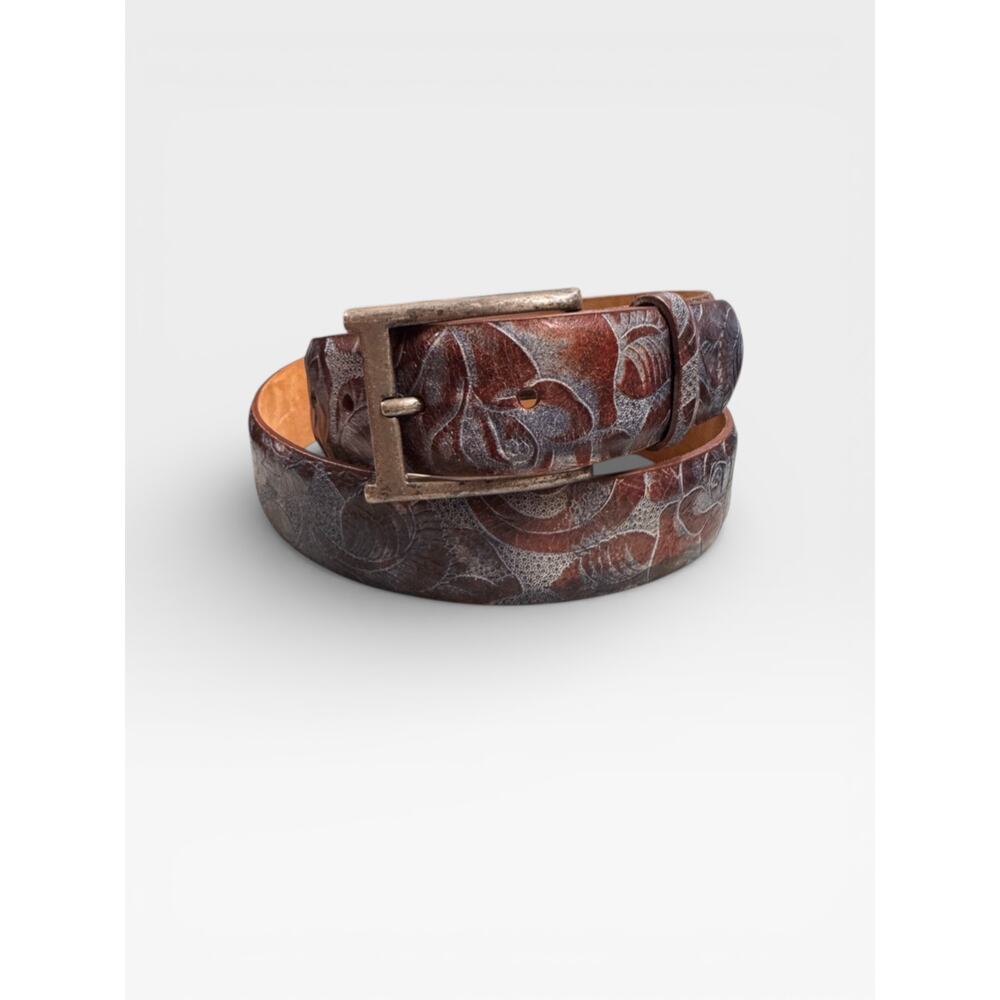 Vintage 1990s W Kleinberg Leather Belt Embossed Men's Size 32 Brown Floral